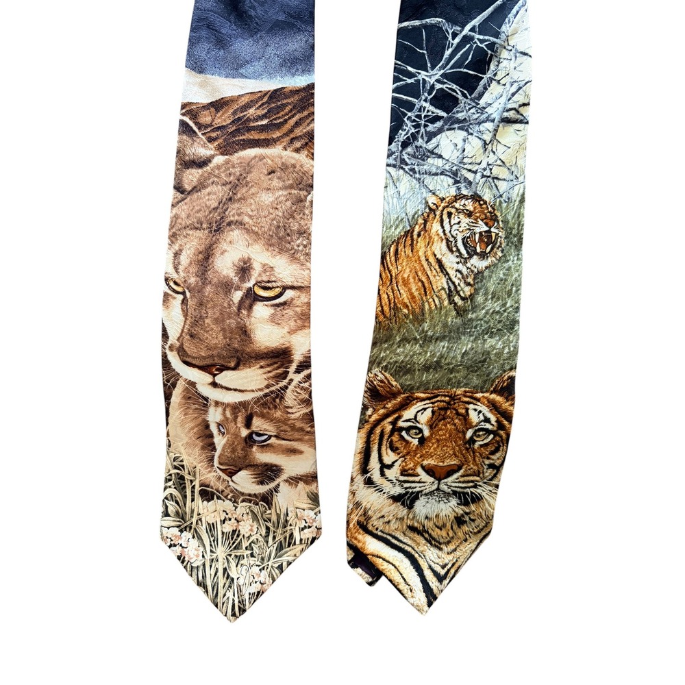Endangered Species John Dawson Silk Tie Lot Cougars Siberian Tiger Vintage 1993